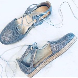 Stuart Weitzman Walk My Way Silver Espadrilles